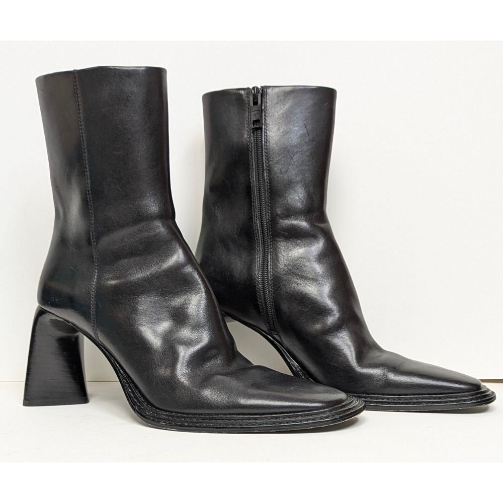 Alexander Wang Booker 85 Black Leather Square Toe Sculpted Heel Ankle Boots 10